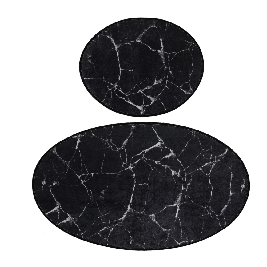 НАБІР 2x Килимок для ванної кімнати MARBLE 50x60/60x100 см чорний