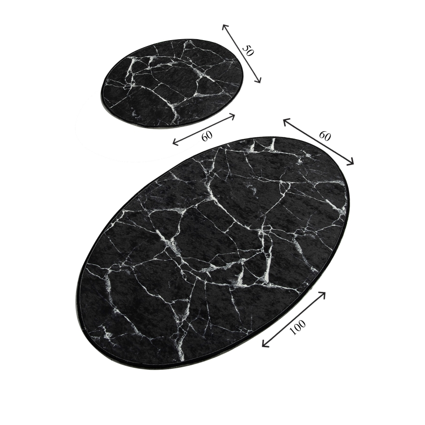 НАБІР 2x Килимок для ванної кімнати MARBLE 50x60/60x100 см чорний
