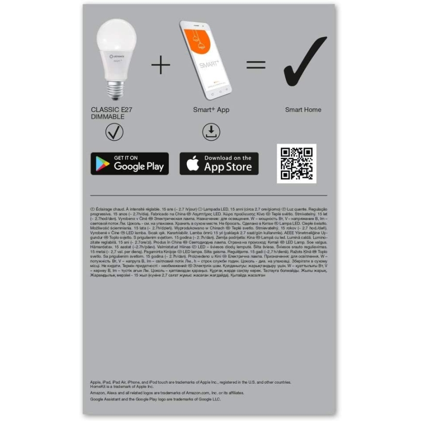 НАБІР 3x LED Димерна лампочка SMART+ E27/9W/230V 2700K Wi-Fi - Ledvance