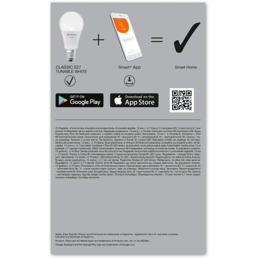 НАБІР 3x LED Димерна лампочка SMART+ E27/9W/230V 2700K-6500K Wi-Fi - Ledvance