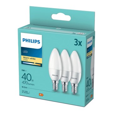 НАБІР 3x LED Лампочка Philips B35 E14/5W/230V 2700K