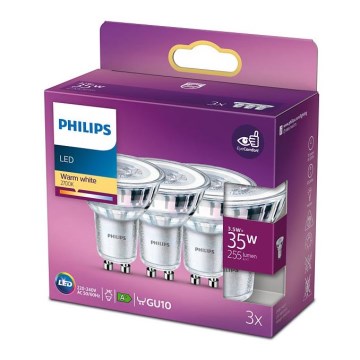 НАБІР 3x LED Лампочка Philips GU10/3,5W/230V 2700K