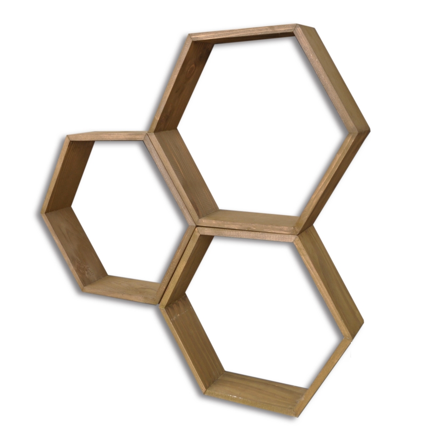 НАБІР 3x Настінна полиця ялина коричневий