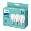 НАБІР 3x Світлодіодна лампочка Philips A60 E27/8W/230V 6500K
