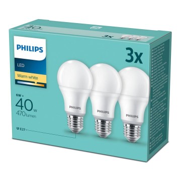 НАБІР 3x Світлодіодна лампочка Philips E27/6W/230V 2700K