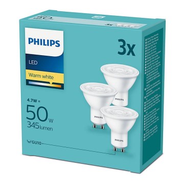 НАБІР 3x Світлодіодна лампочка Philips GU10/4,7W/230V 2700K