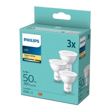 НАБІР 3x Світлодіодна лампочка Philips GU10/4,7W/230V 2700K