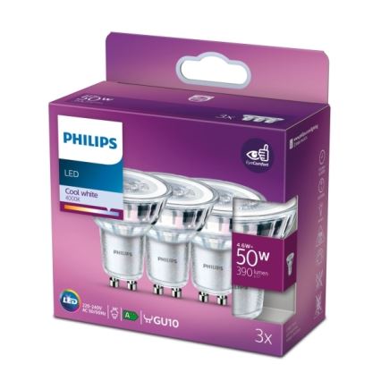 НАБІР 3x Світлодіодна лампочка Philips PAR16 GU10/4,6W/230V 4000K