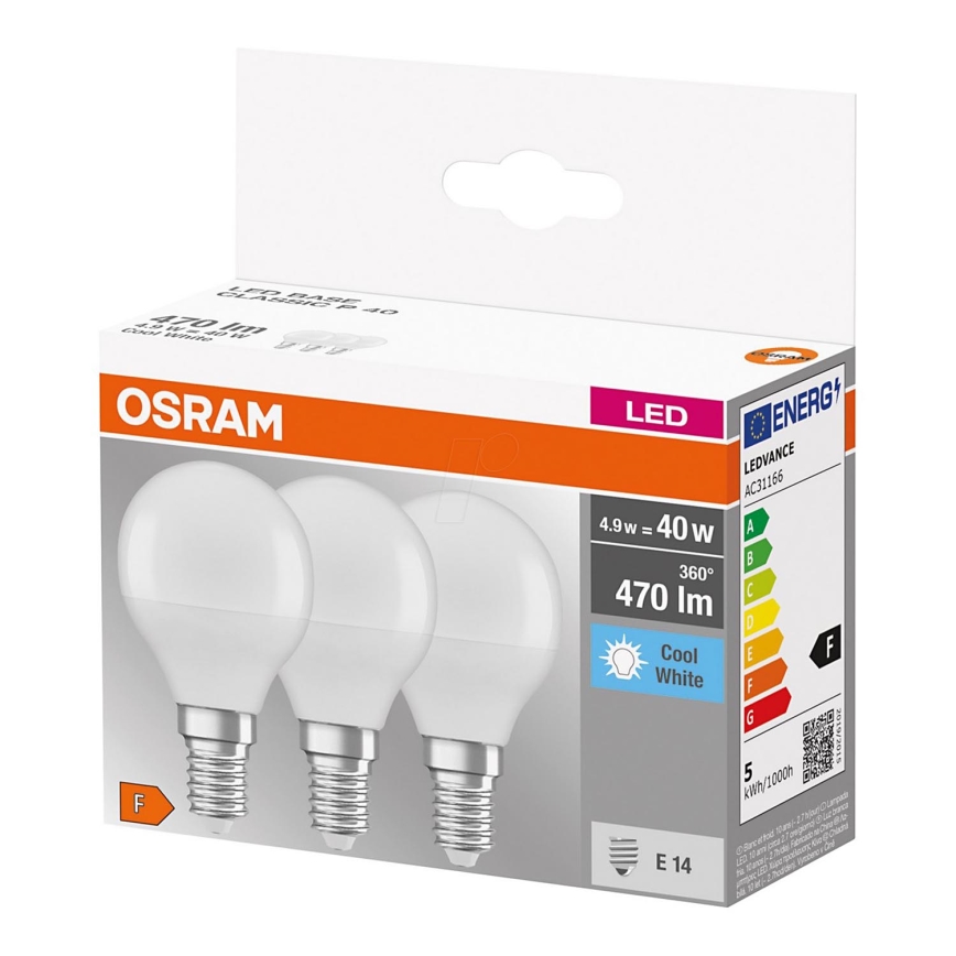 НАБІР 3x Світлодіодна лампочка P40 E14/4,9W/230V 4000K - Osram