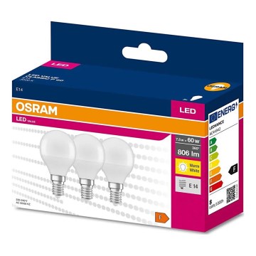 НАБІР 3x Світлодіодна лампочка P45 E14/7,5W/230V 3000K - Osram