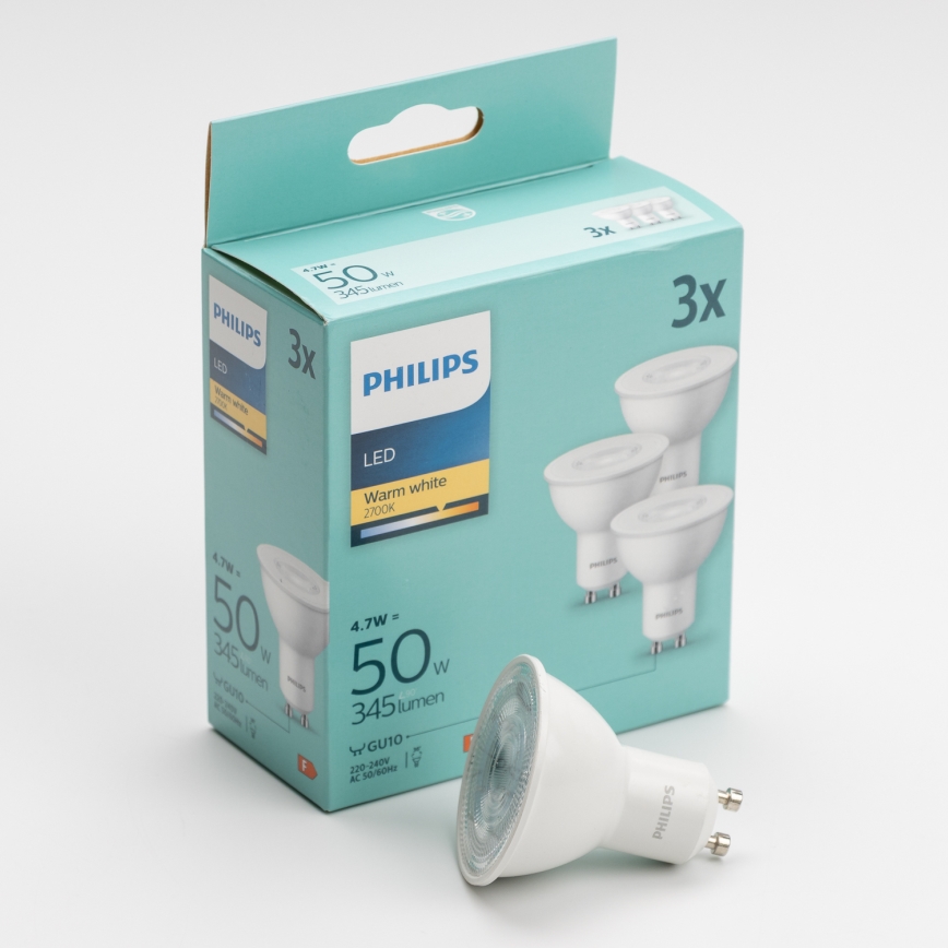 НАБІР 3x Світлодіодна лампочка Philips GU10/4,7W/230V 2700K