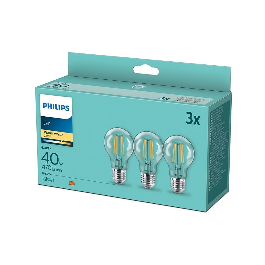 НАБІР 3x Світлодіодна лампочка VINTAGE Philips E27/4,3W/230V 2700K