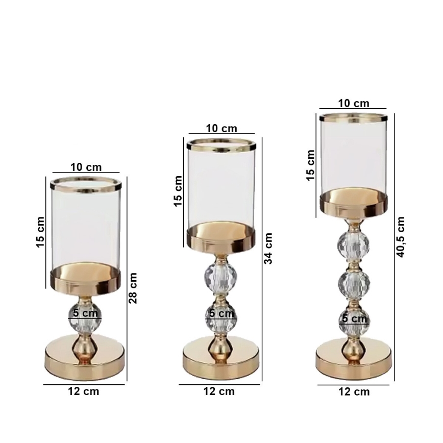 Набір 3x золотих підсвічників