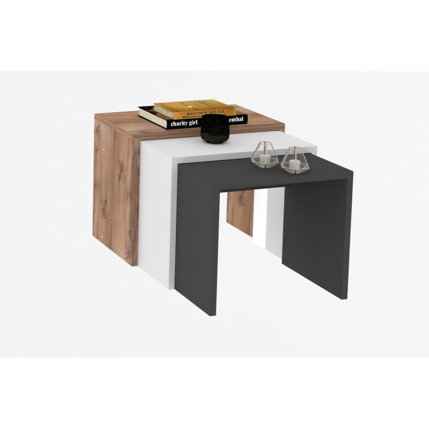 НАБІР 3x Журнальний столик GUL коричневий/білий/сірий