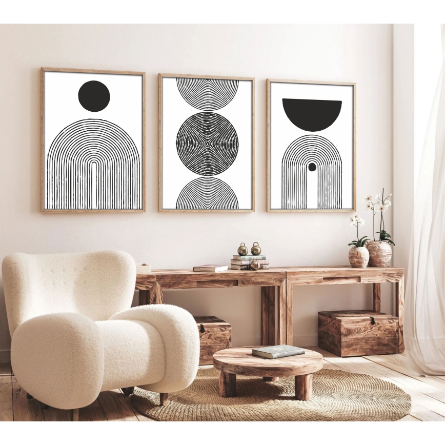 НАБІР 3x Картина у фоторамці 50x70 см чорний/білий