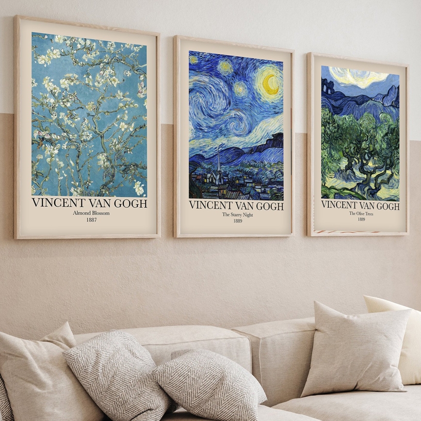 НАБІР 3x Картина у фоторамці 50x70 см Vincent van Gogh