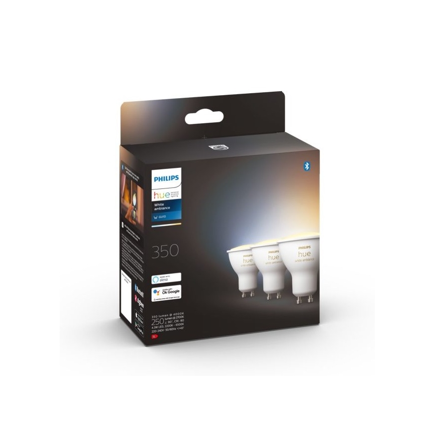 НАБІР 3xLED Лампочка з регулюванням яскравості Philips Hue WHITE AMBIANCE GU10/4,3W/230V 2200-6500K