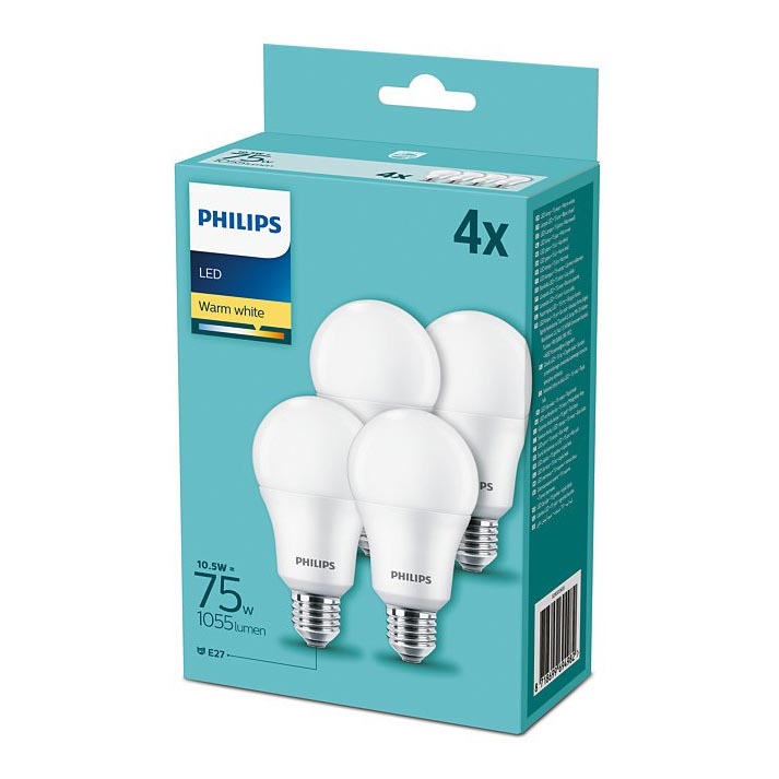 НАБІР 4x LED Лампочка Philips A60 E27/10,5W/230V 2700K
