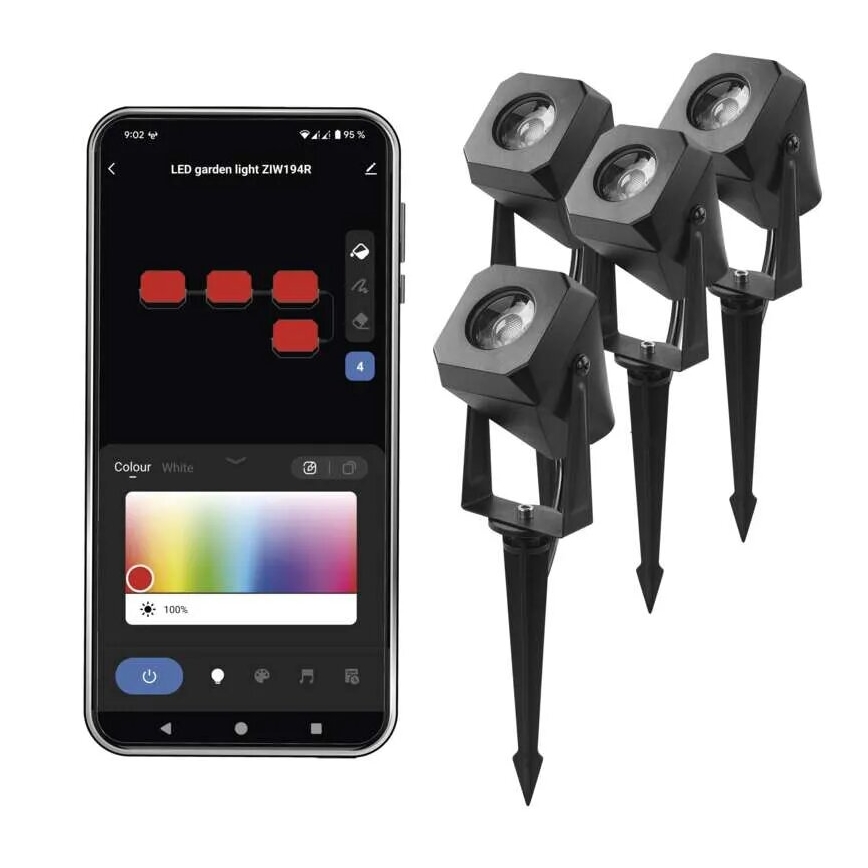 НАБІР 4x LED RGBIC Вулична лампа з регулюванням яскравості LED/7W/230V 3000-6500K IP65 Wi-Fi Tuya