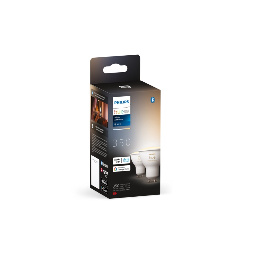 НАБІР 4x Світлодіодна лампочка з регулюванням яскравості Philips Hue WHITE AMBIANCE GU10/5W/230V 2200-6500K
