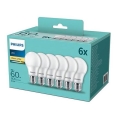 НАБІР 6x Світлодіодна лампочка Philips A60 E27/8W/230V 2700K
