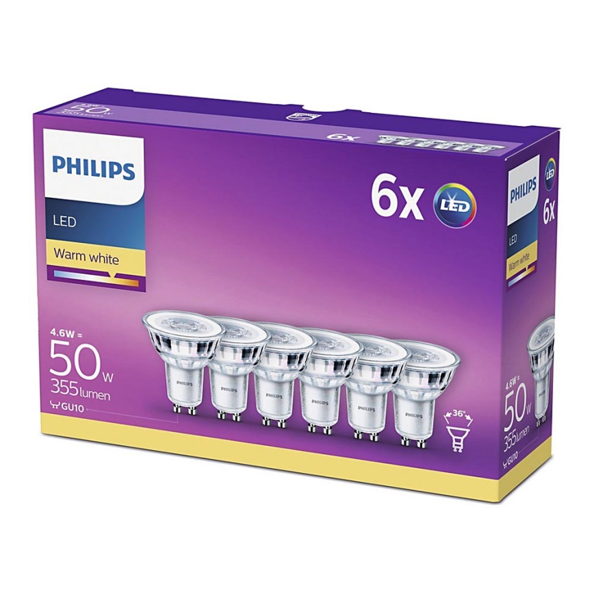 НАБІР 6x Світлодіодна лампочка Philips GU10/4,6W/230V 2700K
