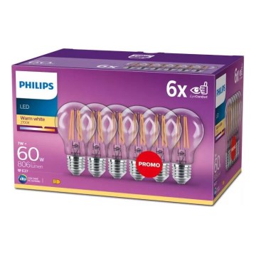 НАБІР 6x Світлодіодна лампочка VINTAGE Philips E27/7W/230V 2700K