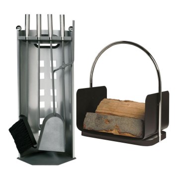 Набір інструментів для каміна та корзина для дров з ручкою 6 шт. антрацит