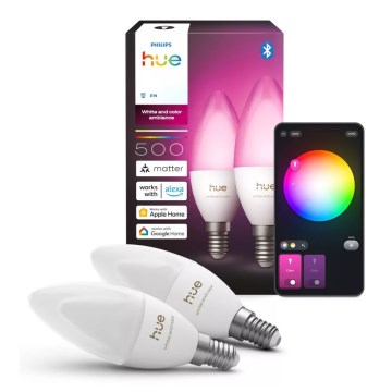 Набір із 2 LED RGBW лампочок з регулюванням яскравості Philips Hue White And Color Ambiance B39 E14/3,7W/230V 1000-20000K