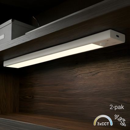 НАБІР 2x акумуляторне LED-освітлення для меблів з датчиком руху та датчиком сутінків VIRO LED/1,2W/3,7V 800 mAh 3000/4000/6500K 30 cm білий