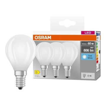 Набір із 3 LED-ламп BASE CLASSIC FILAMENT E14/5,9W/230V 4000K - Osram