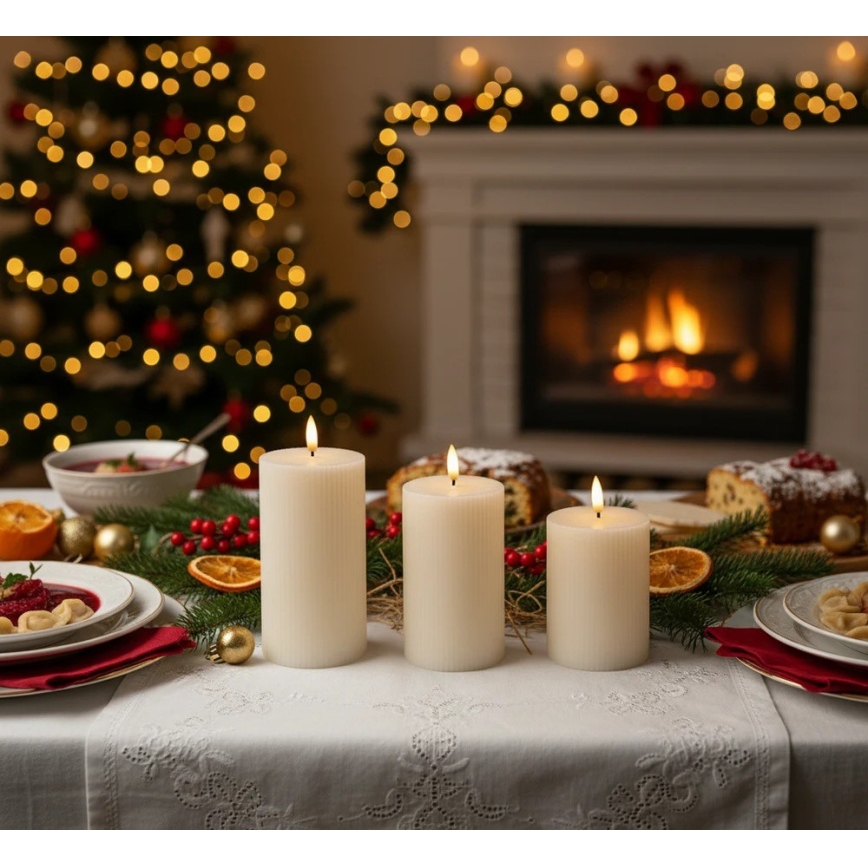 Набір із 3 LED-свічок BRILLO LED/3xAAA кремові + пульт дистанційного керування