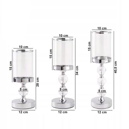 Набір із 3 підсвічників, глянцевий хром