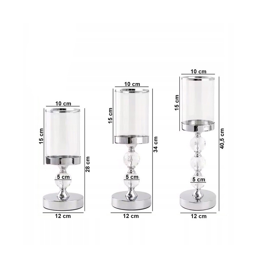 Набір із 3 підсвічників, глянцевий хром