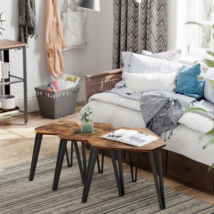 Набір із 3 приставних столиків ELDUR коричневий/чорний