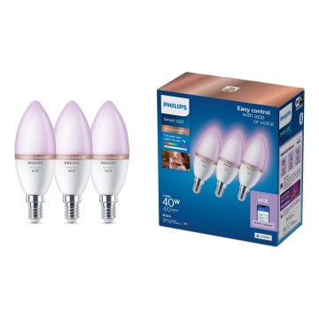 Набір із 3 шт. затемнюваних LED RGB лампочок Philips SMART C37 E14/4,9W/230V 2200-6500K CRI 90