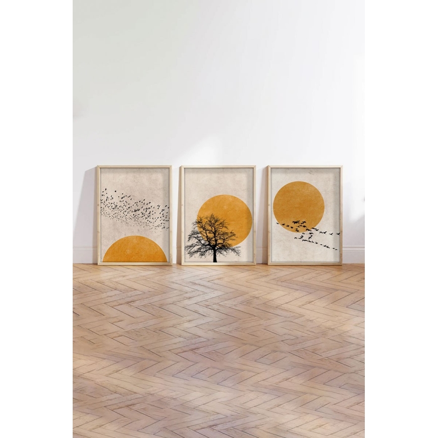 Набір із 3 картин у фоторамках 50×70 см, бежеві/оранжеві