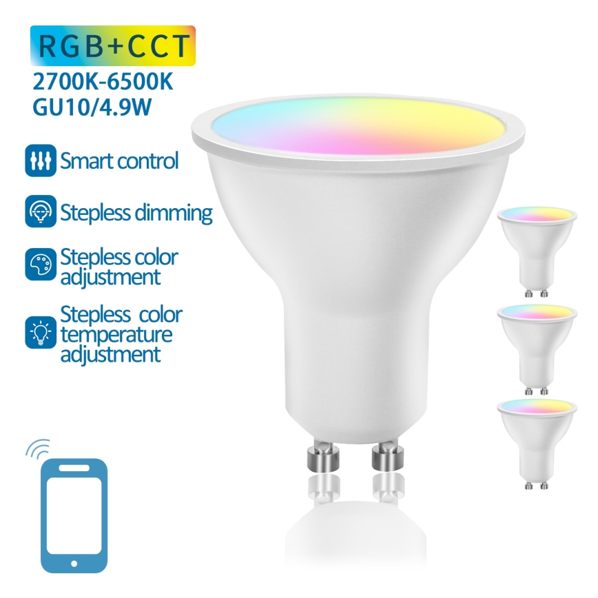Набір із 4 шт. LED RGBW димувальних розумних ламп GU10/4,9W/230V 2700-6500K - Aigostar