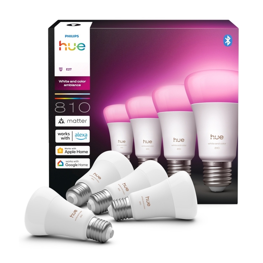 Набір із 4 світлодіодних ламп із можливістю затемнення Philips Hue WHITE AND COLOR AMBIANCE E27/6W/230V 1000-20000K