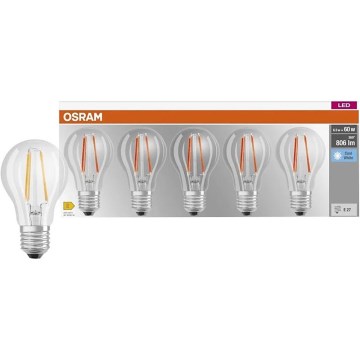 Набір із 5 світлодіодних ламп BASE CLASSIC FILAMENT A60 E27/7W/230V 4000K - Osram