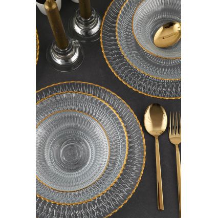 Набір посуду 12 шт., прозоре скло з золотими акцентами