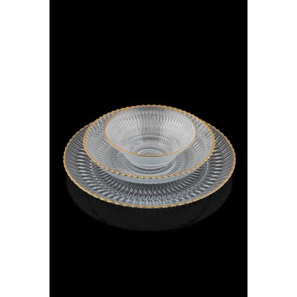 Набір посуду 12 шт., прозоре скло з золотими акцентами