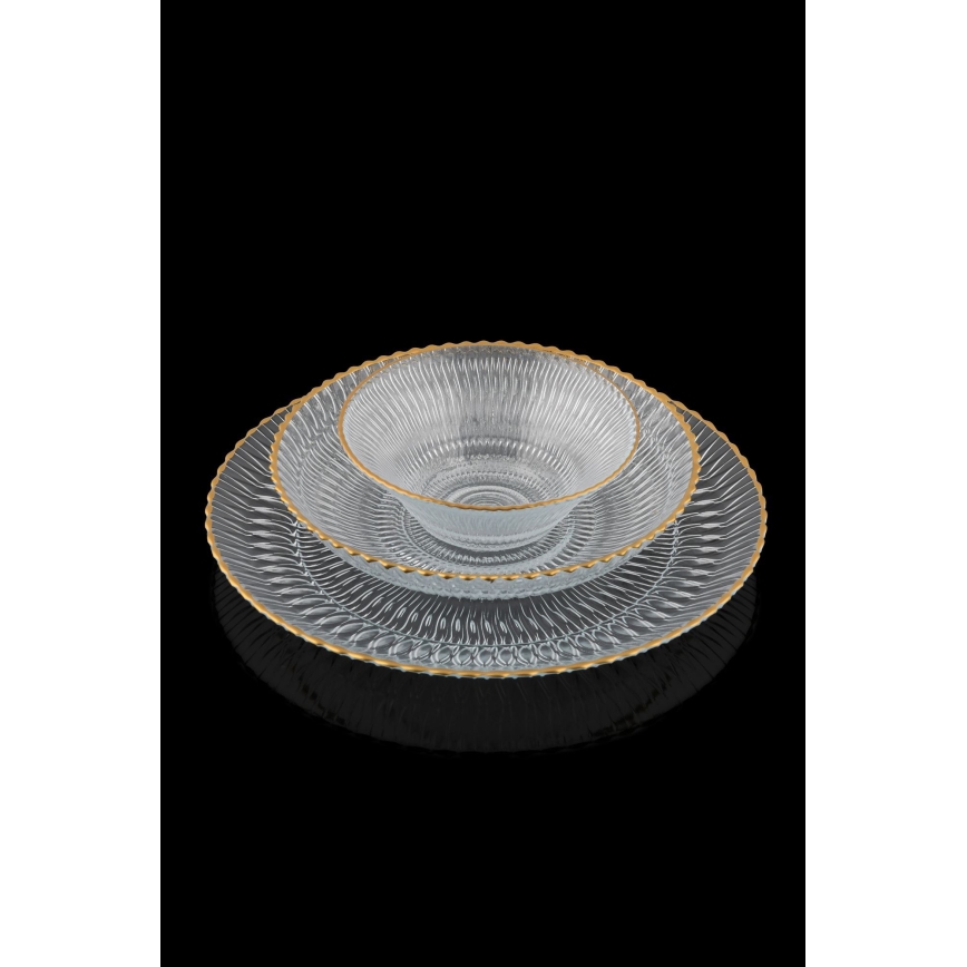 Набір посуду 12 шт., прозоре скло з золотими акцентами