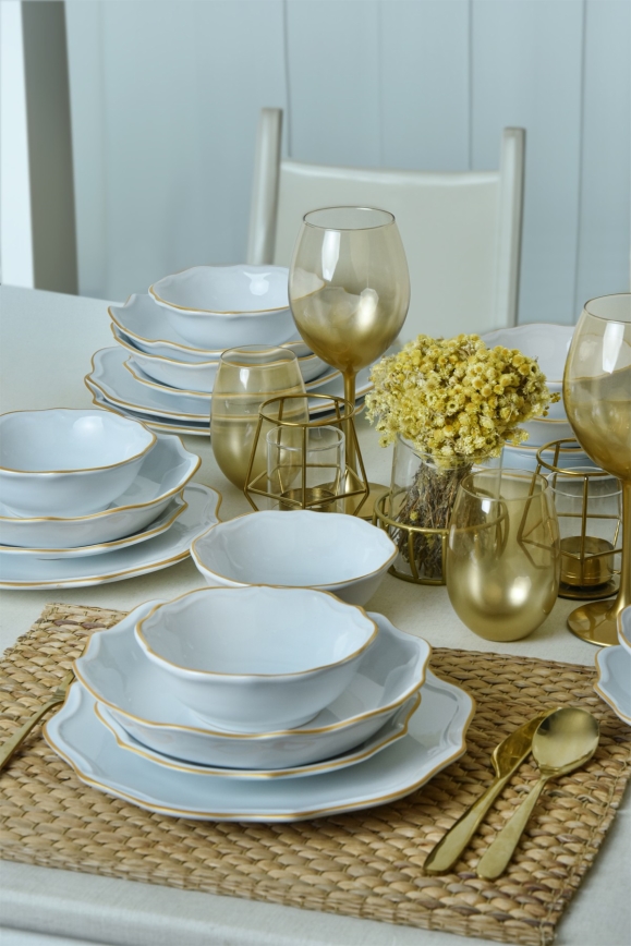 Набір столового посуду 24 шт. біла/золота/кам'яна кераміка