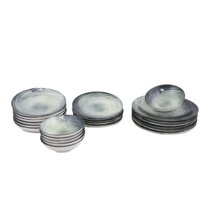 Набір столового посуду, 24 шт., зелений/чорний, фарфор