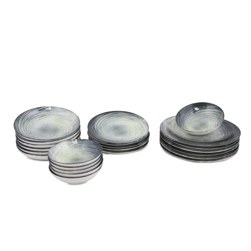 Набір столового посуду, 24 шт., зелений/чорний, фарфор