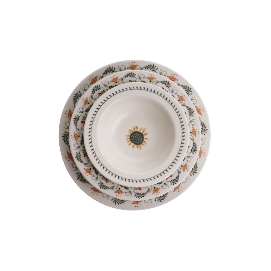 Набір столового посуду — 24 предмети, яскраві кольори, фарфор