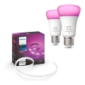 НАБІР - Світлодіодна RGBW стрічка з регулюванням яскравості Philips Hue WHITE AND COLOR AMBIANCE 2 м LED/20W/230V + 2x Світлодіодна лампочка з регулюванням яскравості Philips A60 E27/9W/230V 2000-6500K