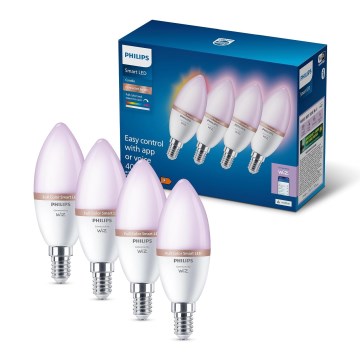 Набір з 4 світлодіодних RGB-ламп Philips SMART C37 E14/5W/230V 2200-6500K з регулюванням яскравості