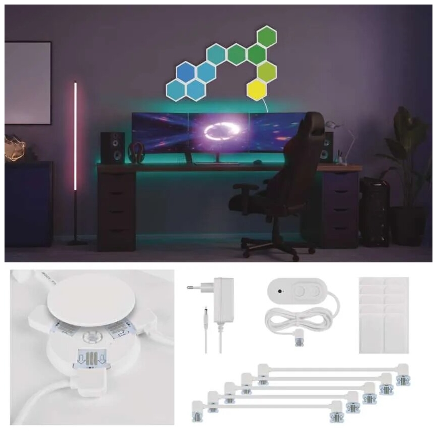 НАБОР 10x RGBIC-панель с регулированием яркости LED/1,9W/230V Wi-Fi Tuya
